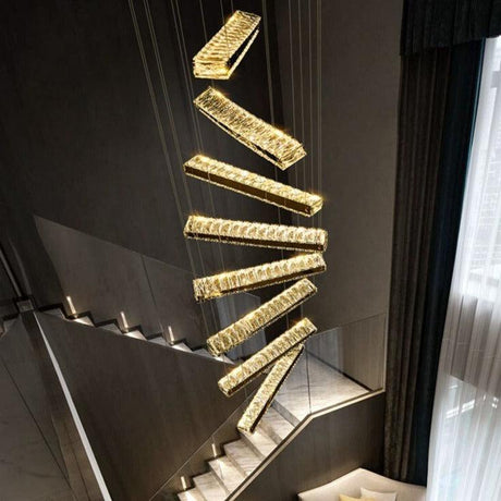 ChandeliersDecor.com-Staircase Chandelier-Crystal Rotating Bars Stairs LED Chandelier