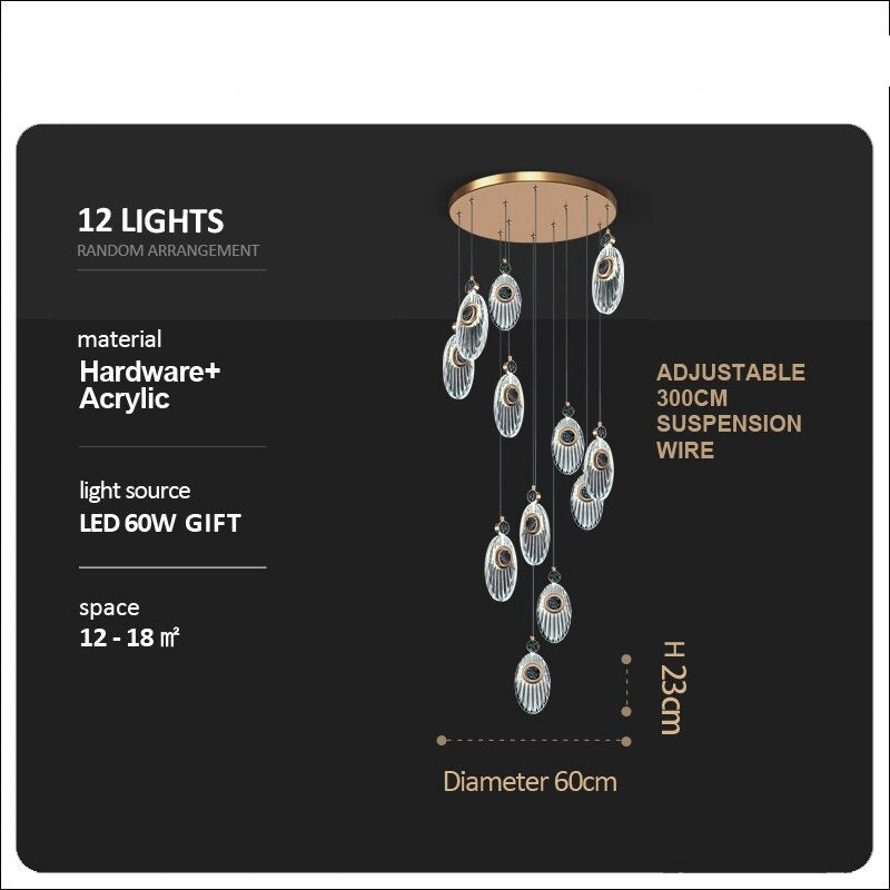 ChandeliersDecor.com-Staircase Chandelier-Crystal Shell Staircase Chandelier - Exquisite Lighting