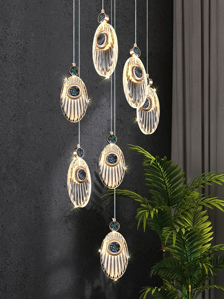 ChandeliersDecor.com-Staircase Chandelier-Crystal Shell Staircase Chandelier - Exquisite Lighting