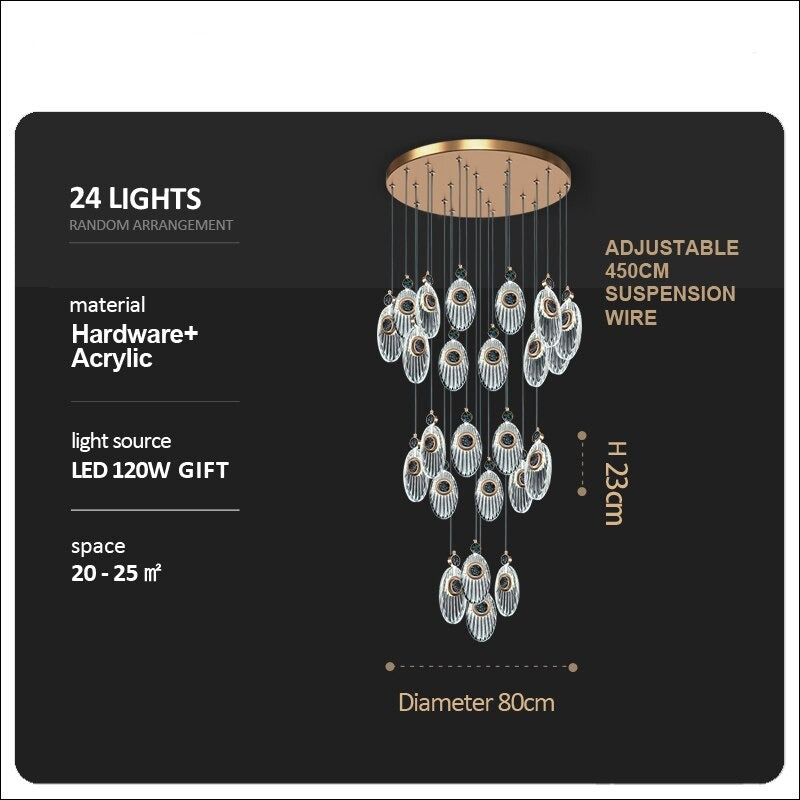 ChandeliersDecor.com-Staircase Chandelier-Crystal Shell Staircase Chandelier - Exquisite Lighting