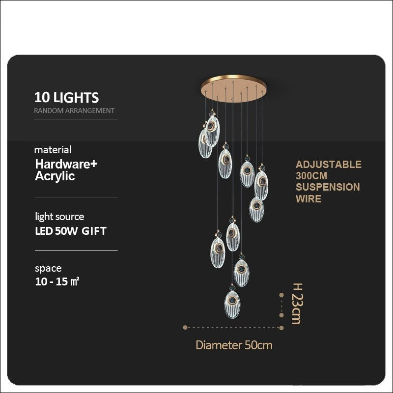 ChandeliersDecor.com-Staircase Chandelier-Crystal Shell Staircase Chandelier - Exquisite Lighting