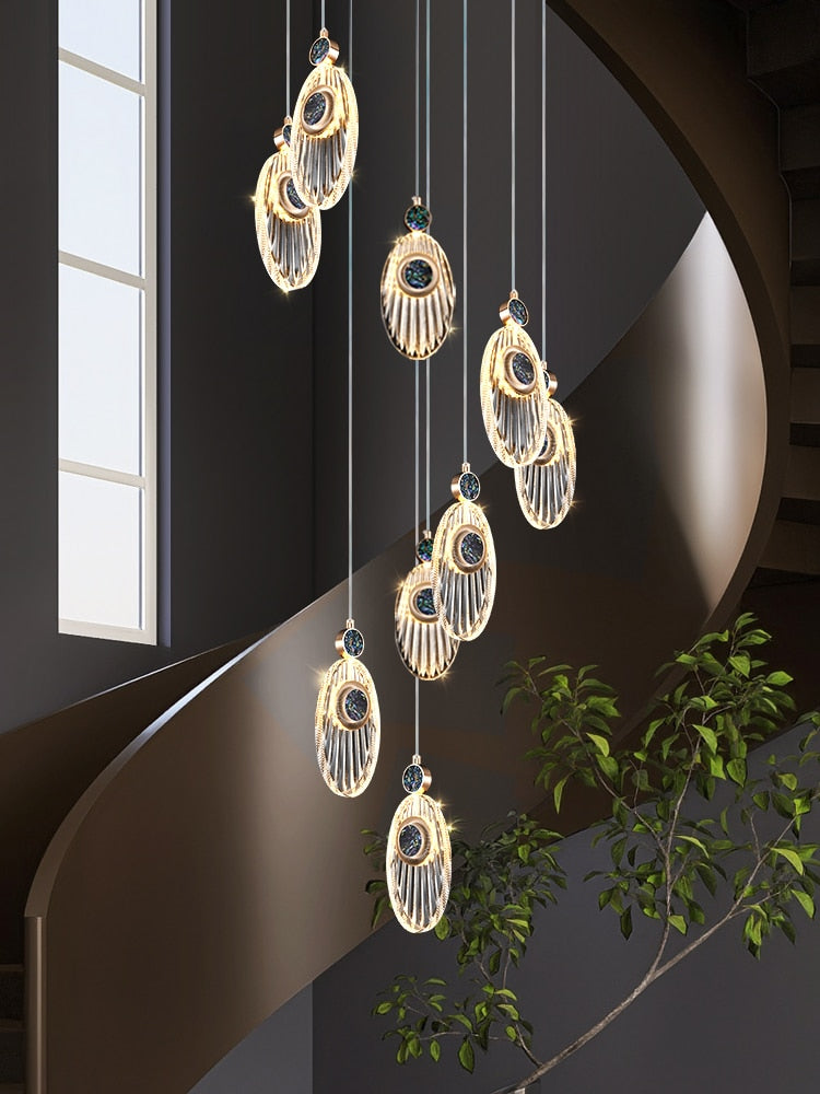 ChandeliersDecor.com-Staircase Chandelier-Crystal Shell Staircase Chandelier - Exquisite Lighting
