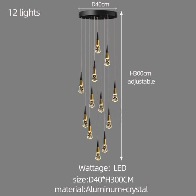 Crystal Spiral Cones Staircase Chandelier-ChandeliersDecor.com