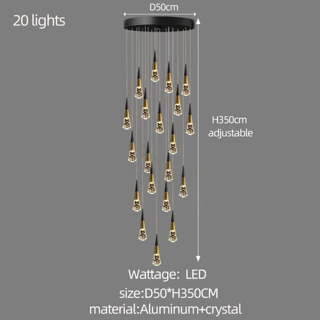 Crystal Spiral Cones Staircase Chandelier-ChandeliersDecor.com