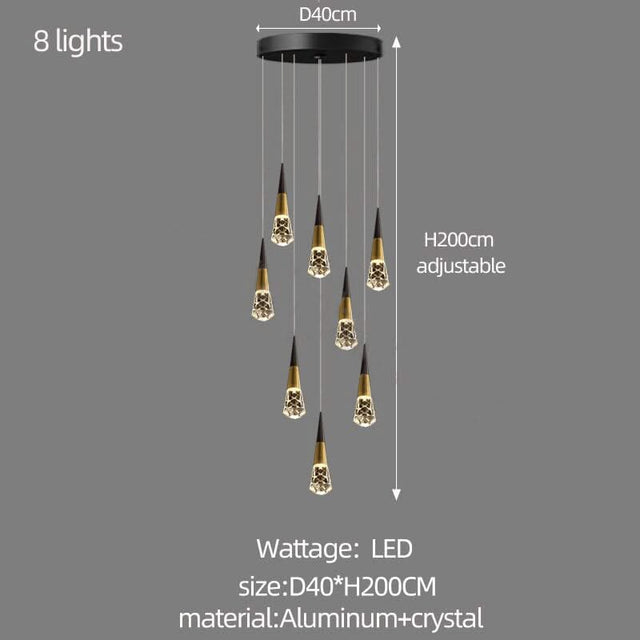 Crystal Spiral Cones Staircase Chandelier-ChandeliersDecor.com