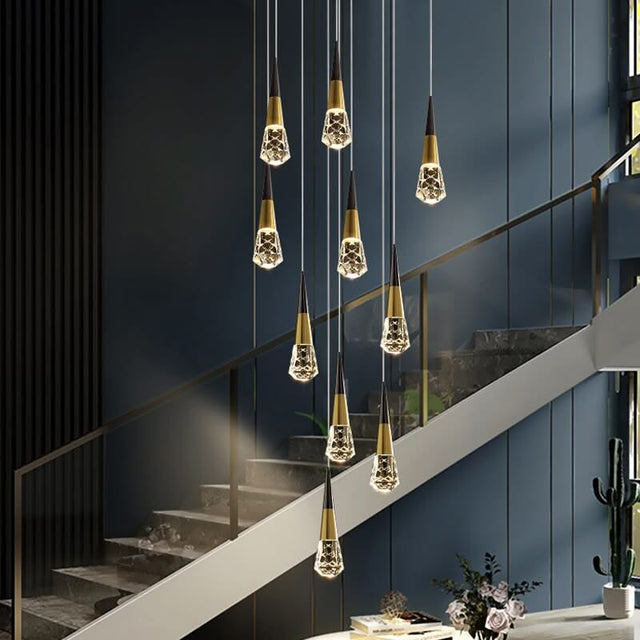 Crystal Spiral Cones Staircase Chandelier-ChandeliersDecor.com