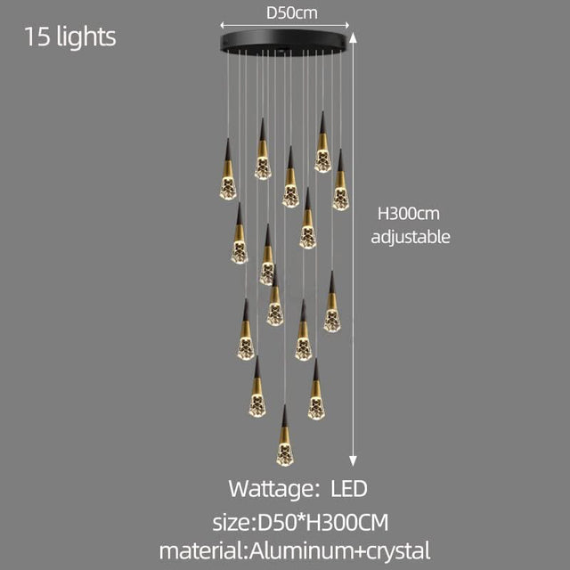 Crystal Spiral Cones Staircase Chandelier-ChandeliersDecor.com