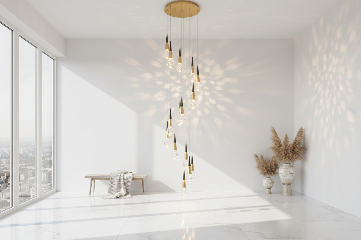 Crystal Spiral Cones Staircase Chandelier-ChandeliersDecor.com