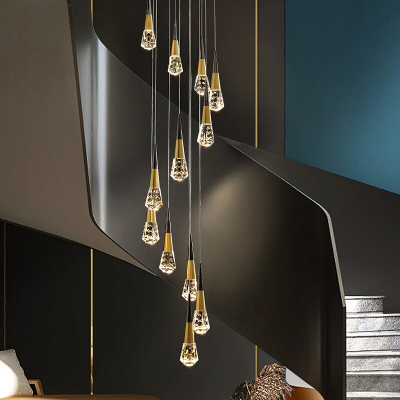 ChandeliersDecor.com-Staircase Chandelier-Crystal Spiral Cones Staircase Chandelier