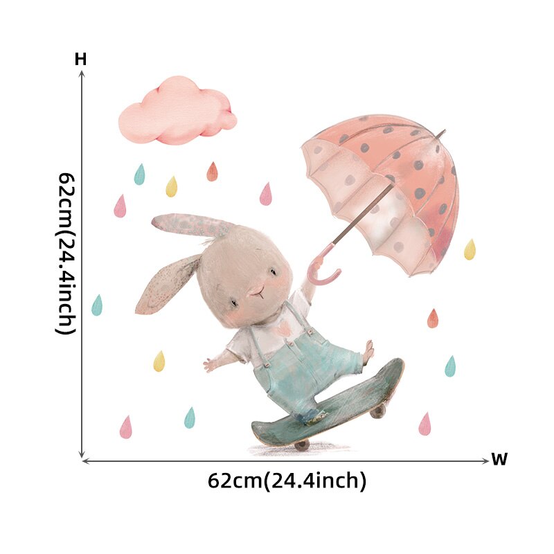 ChandeliersDecor.com-Kids Room Nursery Decals-Cute Bunny Boy on Skateboard with Umbrella Wall Stickers