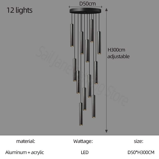 Cylindrical Pendant Staircase Chandelier-ChandeliersDecor.com