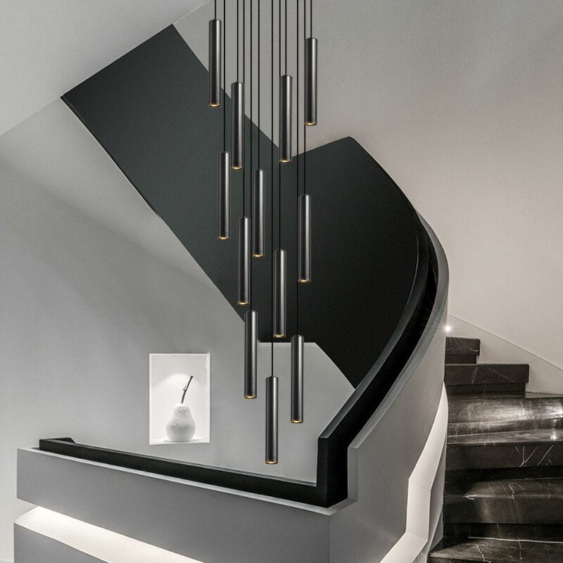 ChandeliersDecor.com-Staircase Chandelier-Cylindrical Pendant Staircase Chandelier
