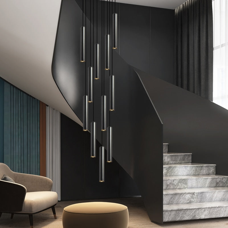 ChandeliersDecor.com-Staircase Chandelier-Cylindrical Pendant Staircase Chandelier