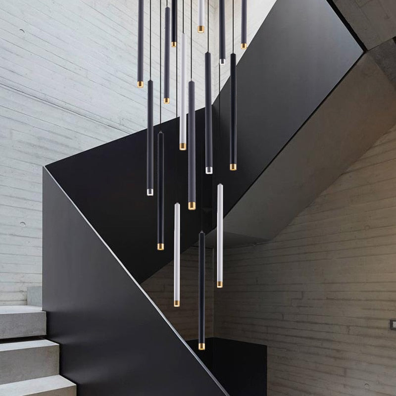 ChandeliersDecor.com-Staircase Chandelier-Cylindrical Two Color LED Chandelier - Dazzling Illumination