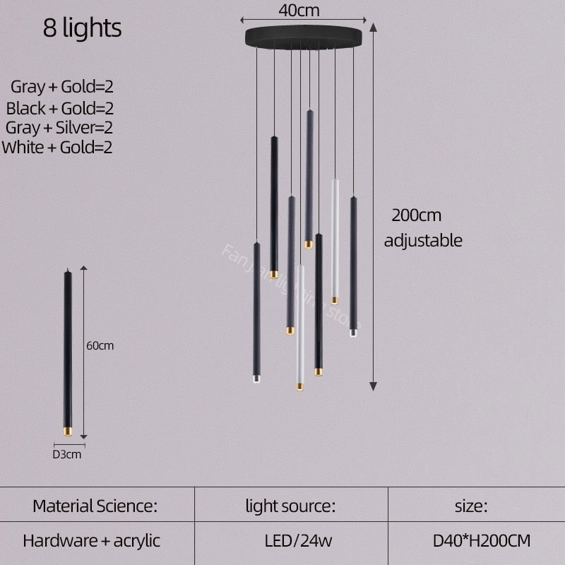 ChandeliersDecor.com-Staircase Chandelier-Cylindrical Two Color LED Chandelier - Dazzling Illumination