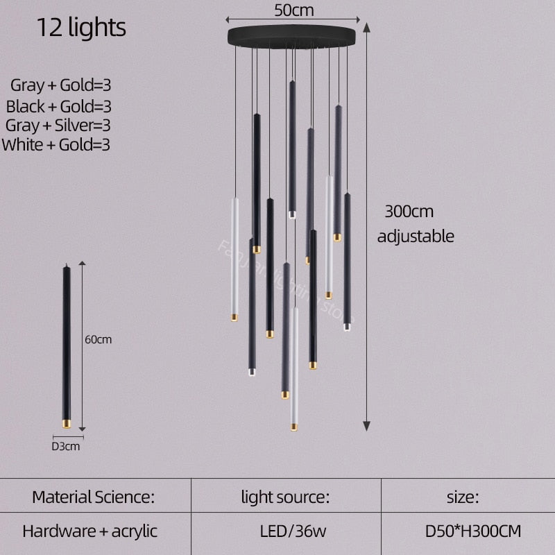 ChandeliersDecor.com-Staircase Chandelier-Cylindrical Two Color LED Chandelier - Dazzling Illumination