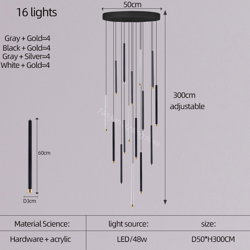 ChandeliersDecor.com-Staircase Chandelier-Cylindrical Two Color LED Chandelier - Dazzling Illumination