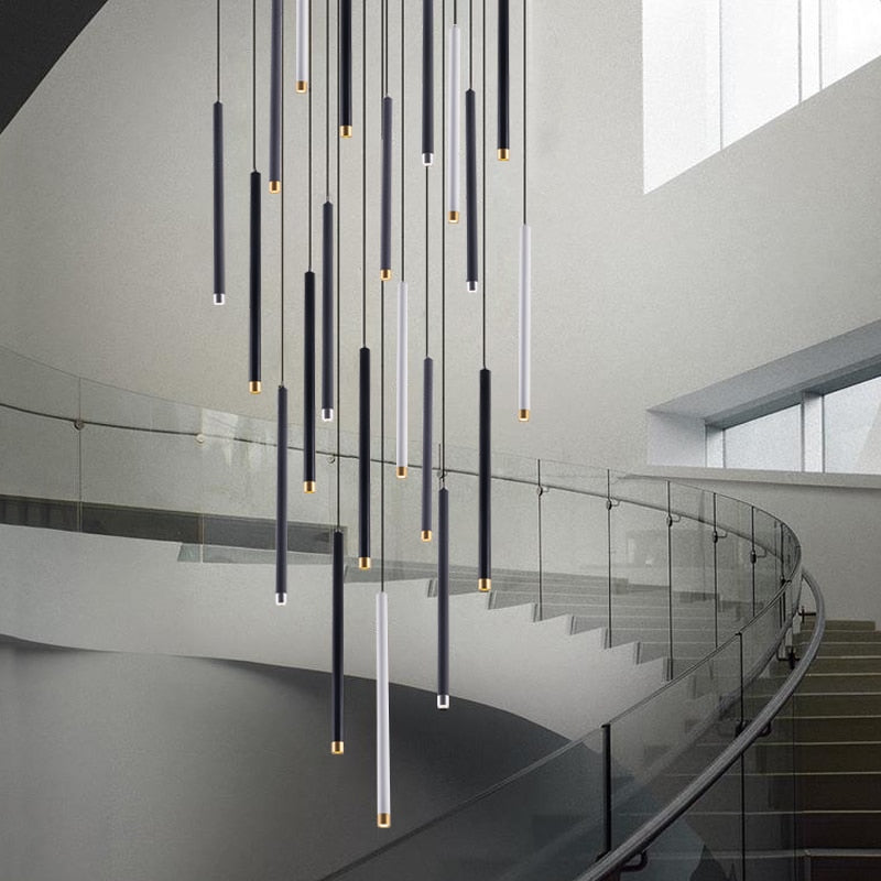 ChandeliersDecor.com-Staircase Chandelier-Cylindrical Two Color LED Chandelier - Dazzling Illumination