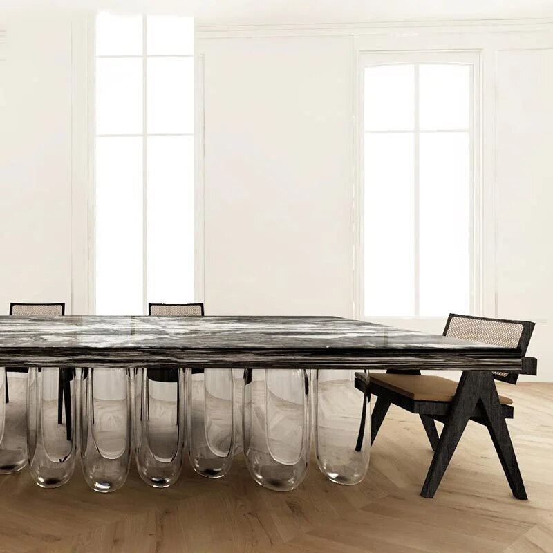 ChandeliersDecor.com-Dining Tables-Designer Anti-Gravity Glass Dining Table Set