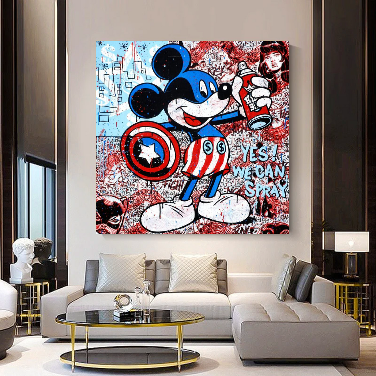 ChandeliersDecor.com-Wall Posters-Disney Mickey Mouse Warrior Captain America Graffiti Canvas Wall Art