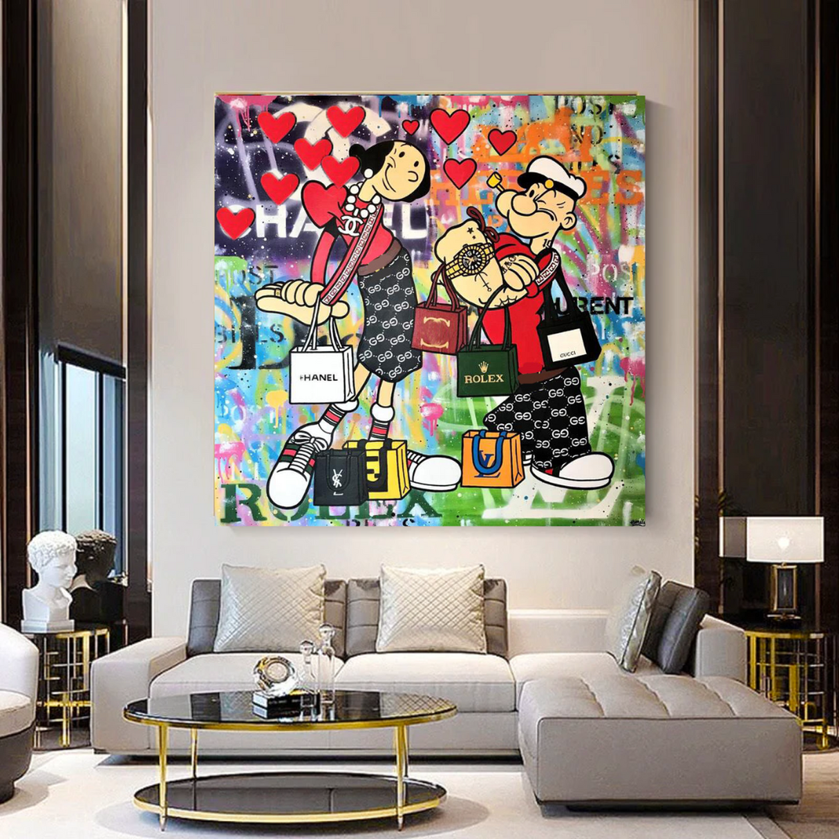 ChandeliersDecor.com-Wall Posters-Disney Popeye and Girlfriend Graffiti Canvas Wall Art