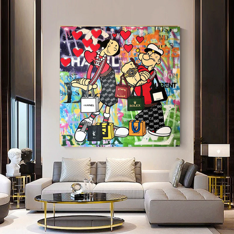 ChandeliersDecor.com-Wall Posters-Disney Popeye and Girlfriend Graffiti Canvas Wall Art