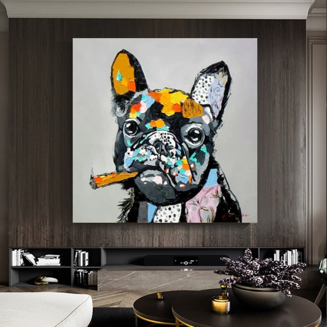 ChandeliersDecor.com-Wall Posters-Dog Cheers Smoking Bulldog Canvas Wall Art