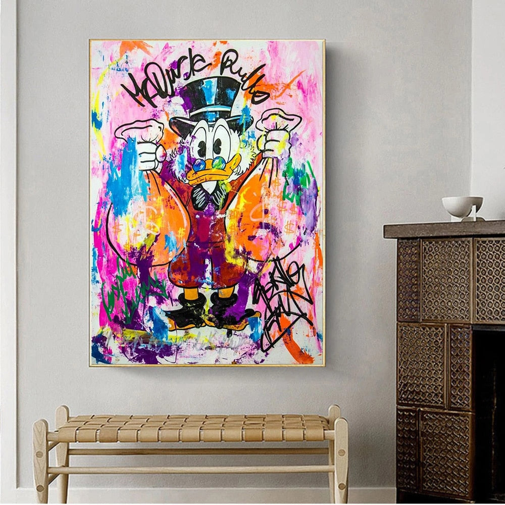 ChandeliersDecor.com-Wall Posters-Donald Duck Rich Money Canvas Wall Art