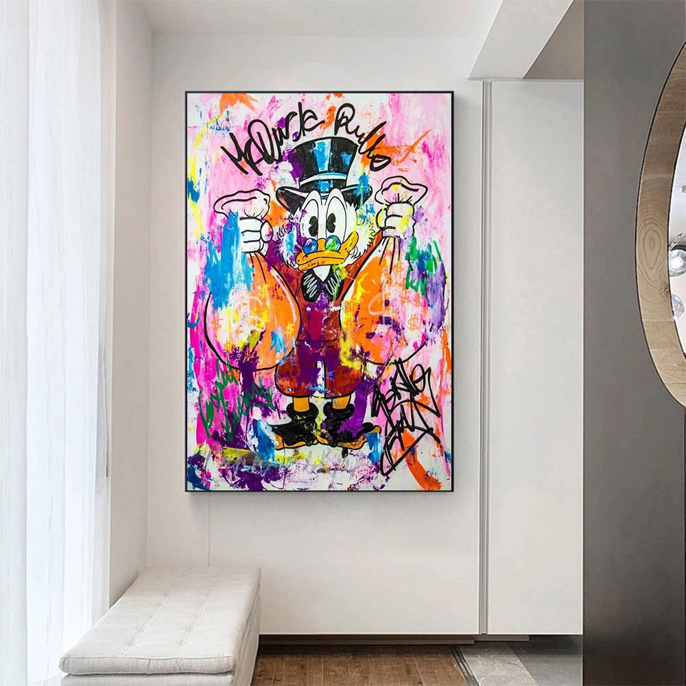 ChandeliersDecor.com-Wall Posters-Donald Duck Rich Money Canvas Wall Art