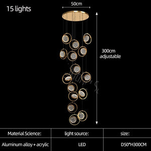 ChandeliersDecor.com-Staircase Chandelier-Double Rings Staircase Chandelier: Luxury Lighting Fixture