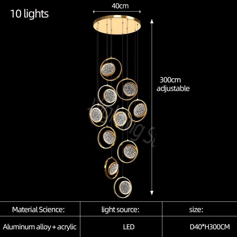 ChandeliersDecor.com-Staircase Chandelier-Double Rings Staircase Chandelier: Luxury Lighting Fixture