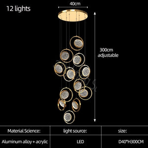 ChandeliersDecor.com-Staircase Chandelier-Double Rings Staircase Chandelier: Luxury Lighting Fixture