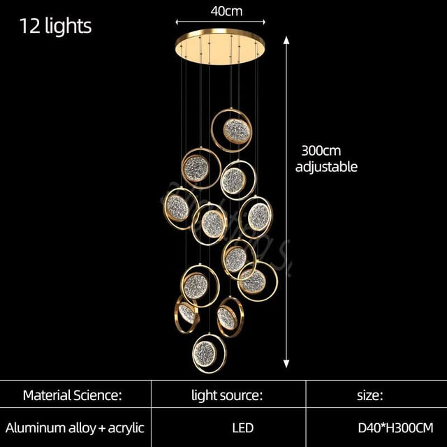 Double Rings Staircase Chandelier: Luxury Lighting Fixture-ChandeliersDecor.com