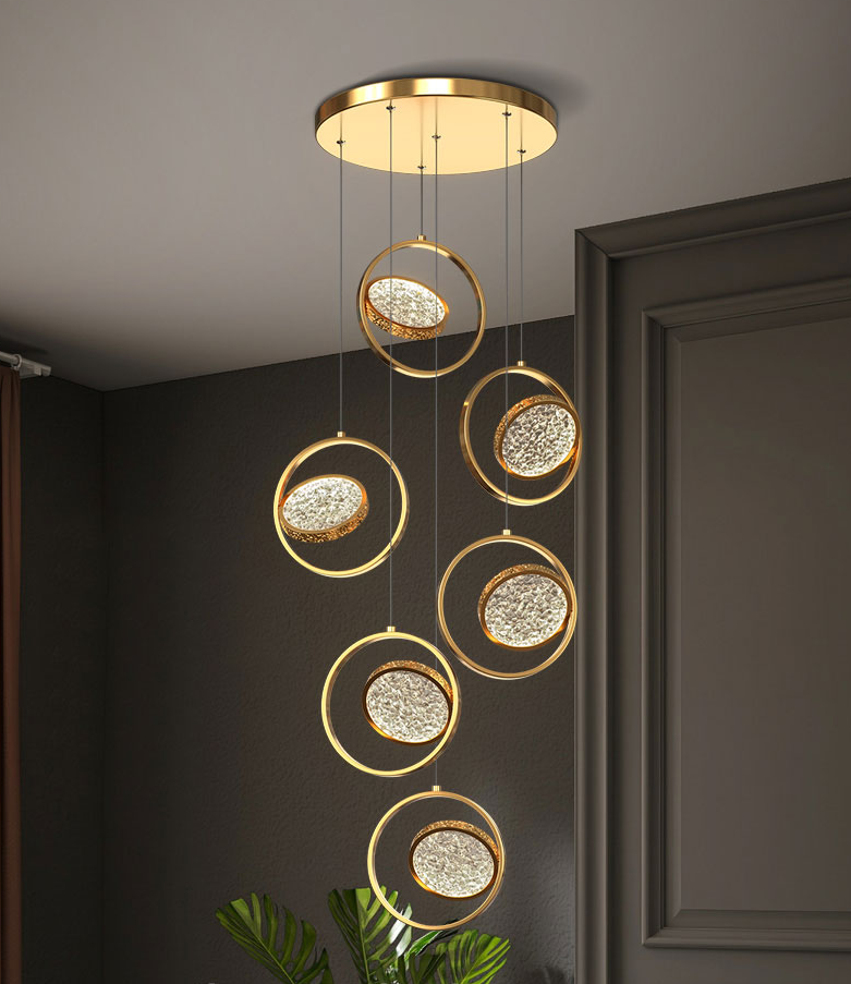 ChandeliersDecor.com-Staircase Chandelier-Double Rings Staircase Chandelier: Luxury Lighting Fixture