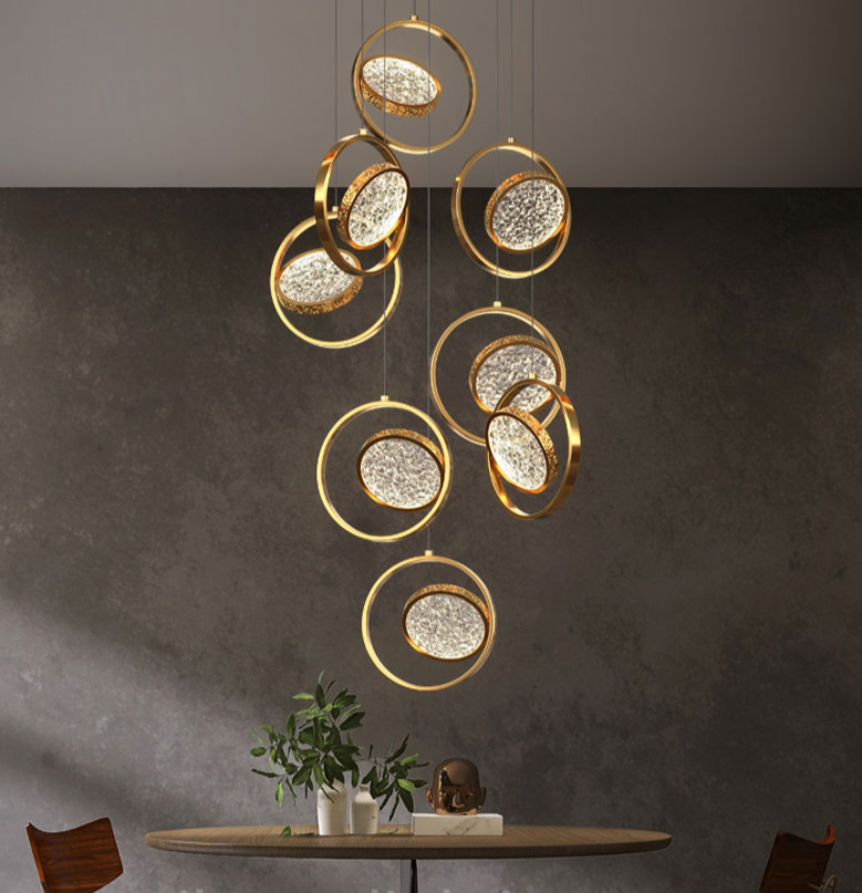 ChandeliersDecor.com-Staircase Chandelier-Double Rings Staircase Chandelier: Luxury Lighting Fixture