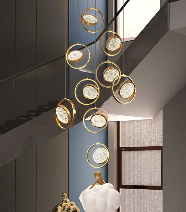 ChandeliersDecor.com-Staircase Chandelier-Double Rings Staircase Chandelier: Luxury Lighting Fixture