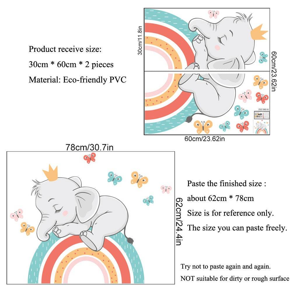 ChandeliersDecor.com-Home Decor Decals-Elephant on Rainbow Wall Sticker: Unique Décor