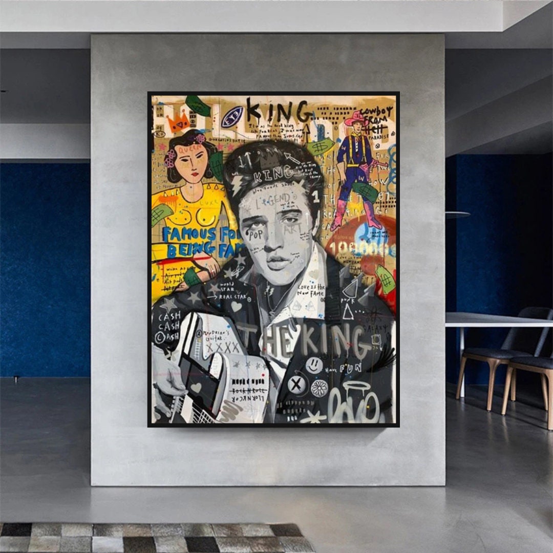 ChandeliersDecor.com-Musicians Wall Art-Elvis Presley Singer Graffiti Canvas Wall Art