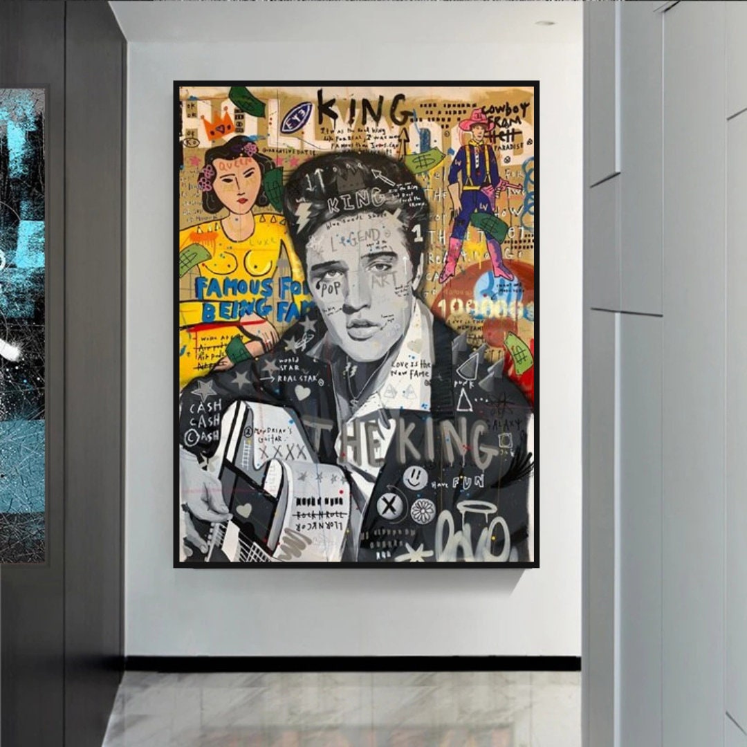 ChandeliersDecor.com-Musicians Wall Art-Elvis Presley Singer Graffiti Canvas Wall Art