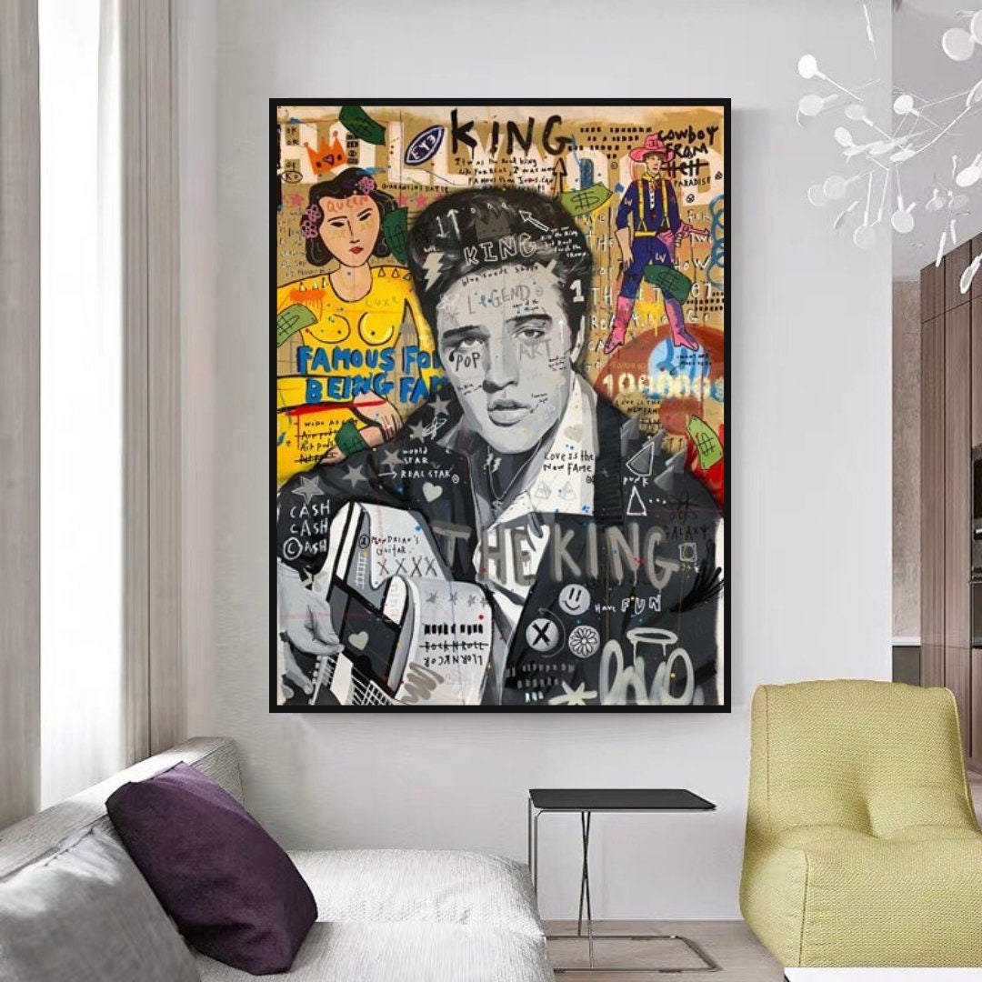 ChandeliersDecor.com-Musicians Wall Art-Elvis Presley Singer Graffiti Canvas Wall Art