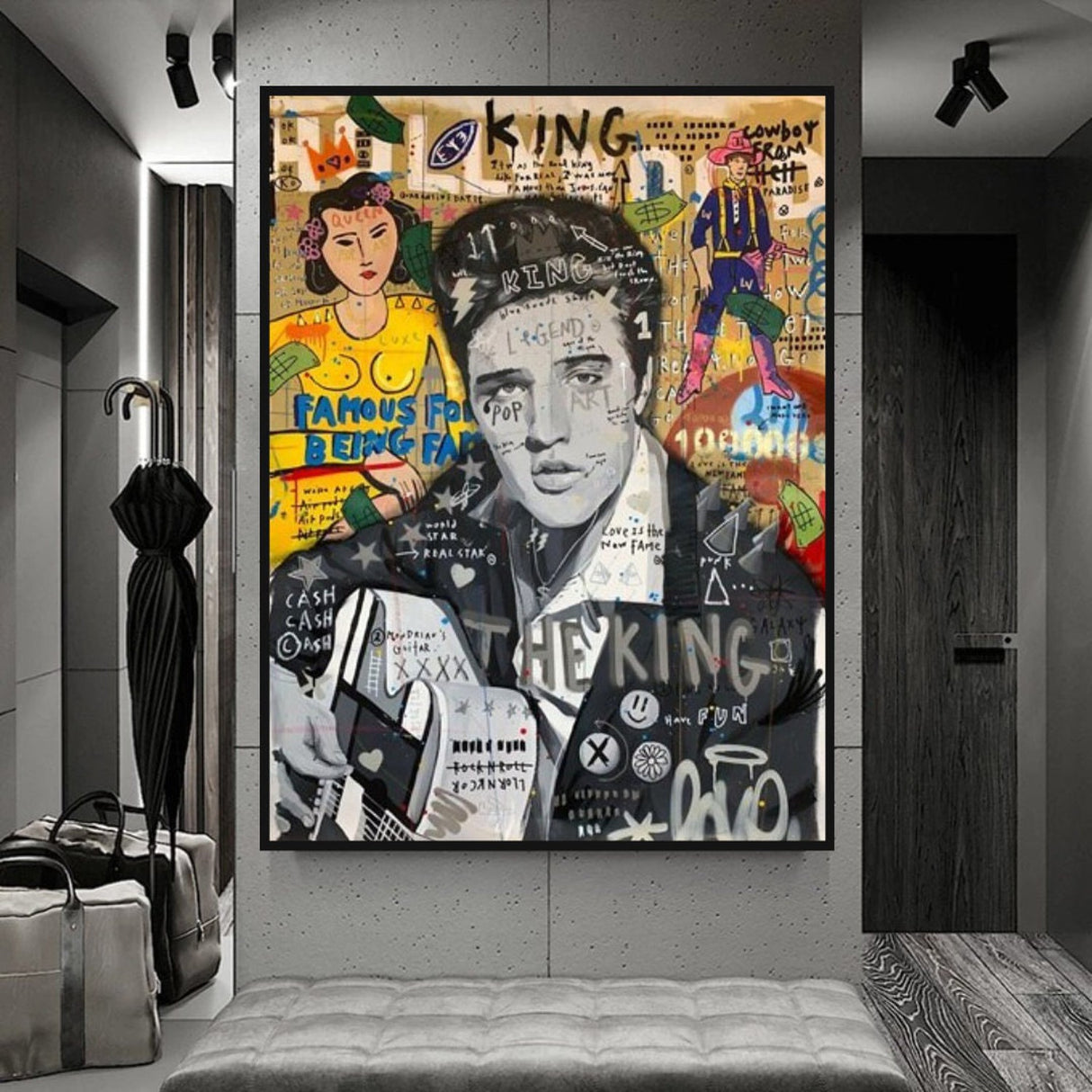 ChandeliersDecor.com-Musicians Wall Art-Elvis Presley Singer Graffiti Canvas Wall Art