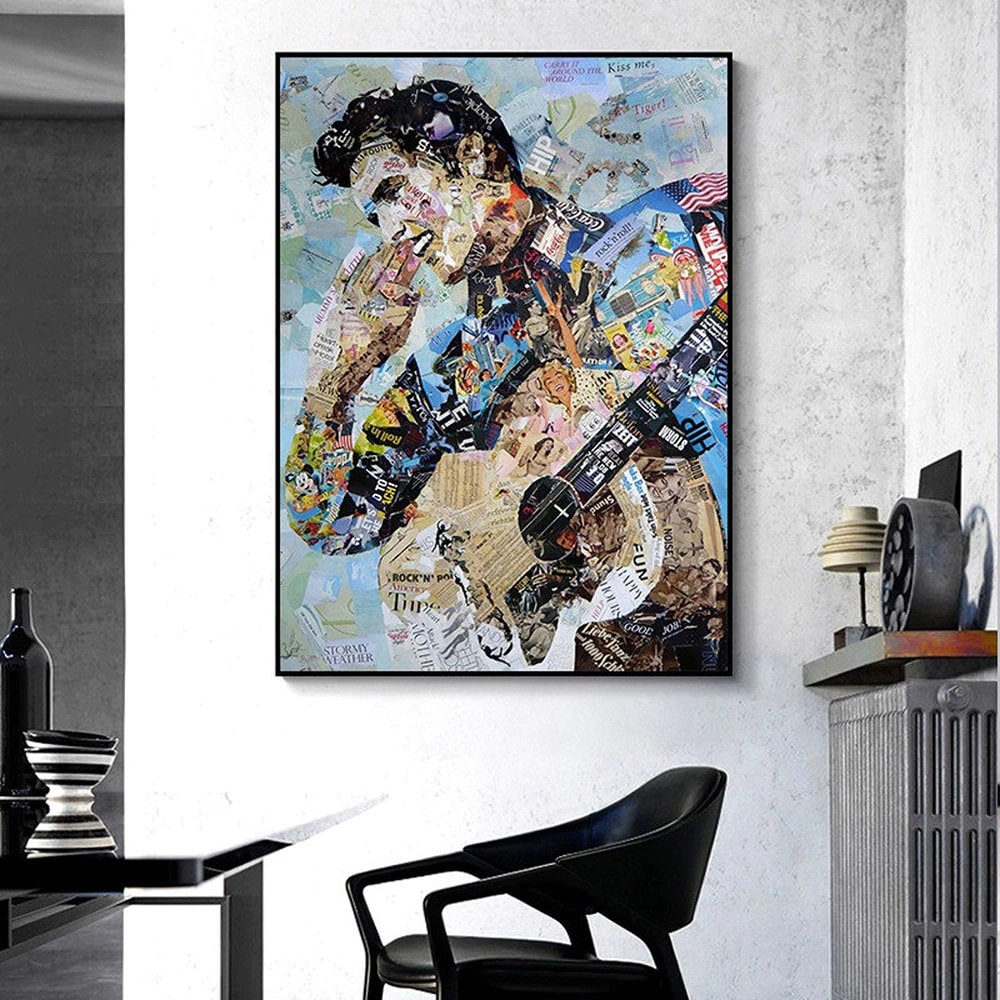 ChandeliersDecor.com-Musicians Wall Art-Elvis Presley Singer Portrait Abstract Magazine Wall Art