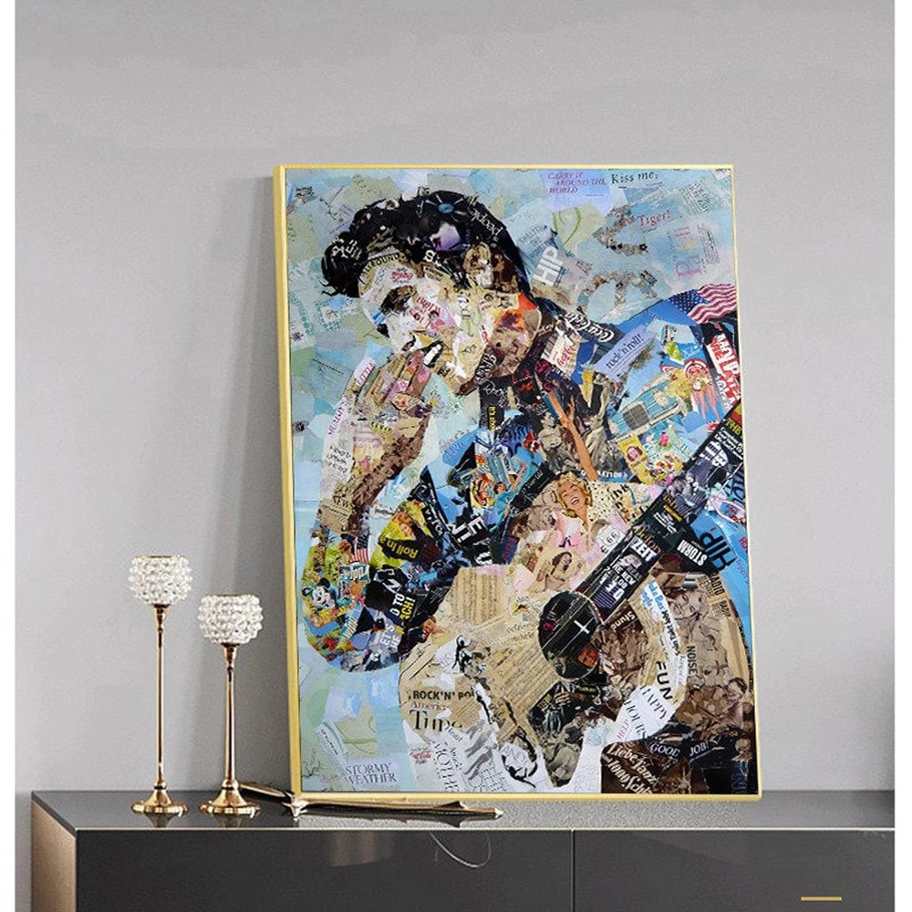 ChandeliersDecor.com-Musicians Wall Art-Elvis Presley Singer Portrait Abstract Magazine Wall Art