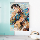 ChandeliersDecor.com-Musicians Wall Art-Elvis Presley Singer Portrait Canvas Painting Abstract Magazine Wall Art