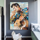 ChandeliersDecor.com-Musicians Wall Art-Elvis Presley Singer Portrait Canvas Painting Abstract Magazine Wall Art