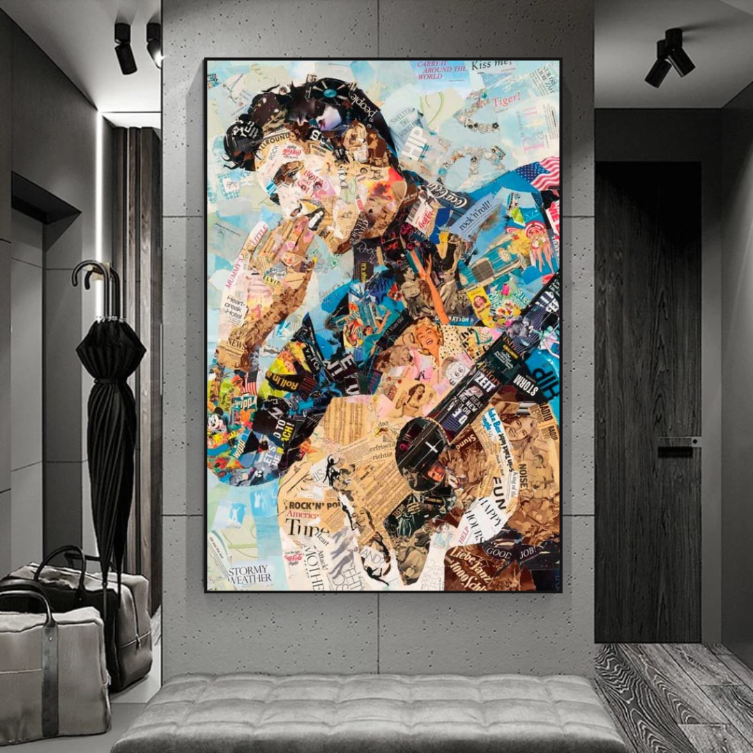 ChandeliersDecor.com-Musicians Wall Art-Elvis Presley Singer Portrait Canvas Painting Abstract Magazine Wall Art