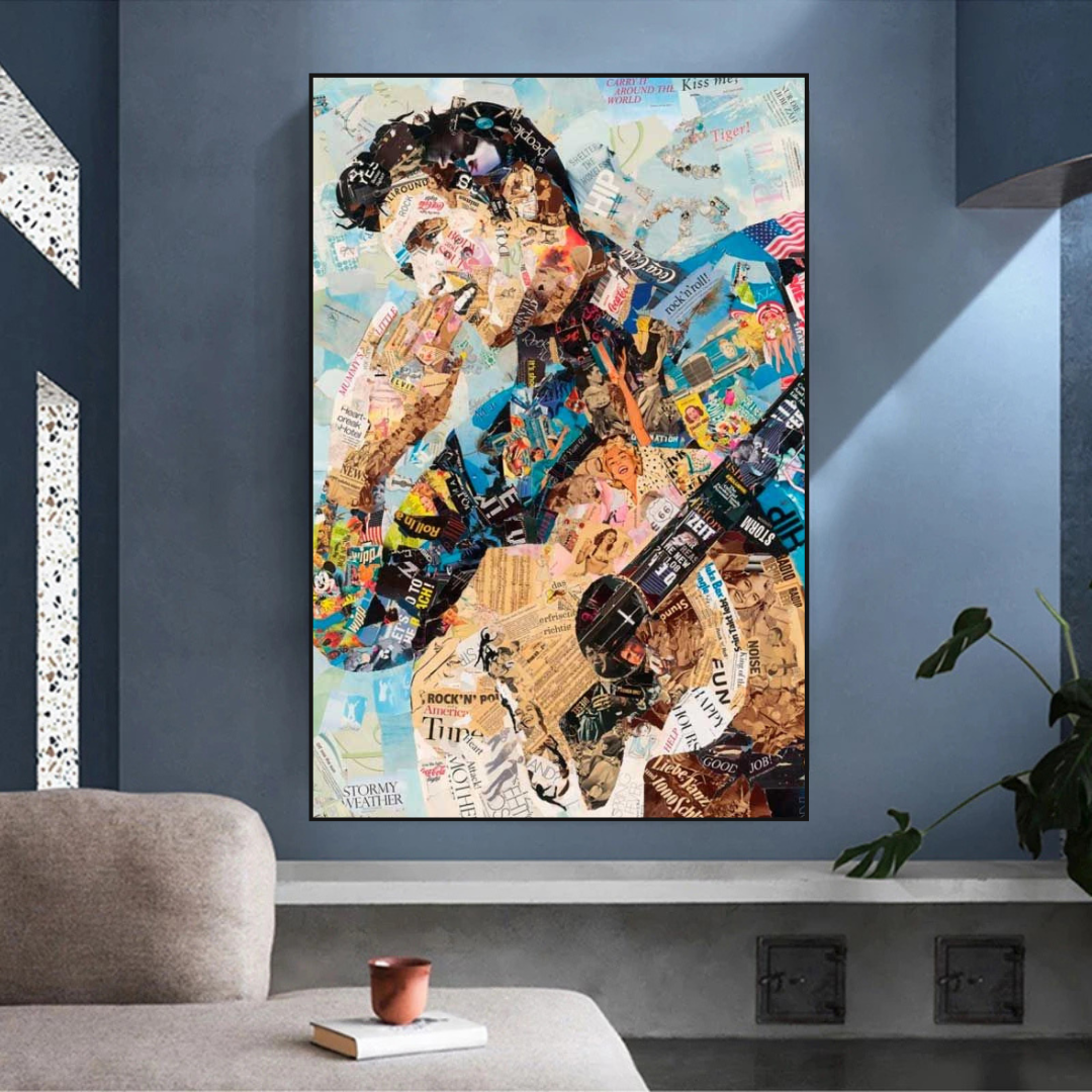 ChandeliersDecor.com-Musicians Wall Art-Elvis Presley Singer Portrait Canvas Painting Abstract Magazine Wall Art