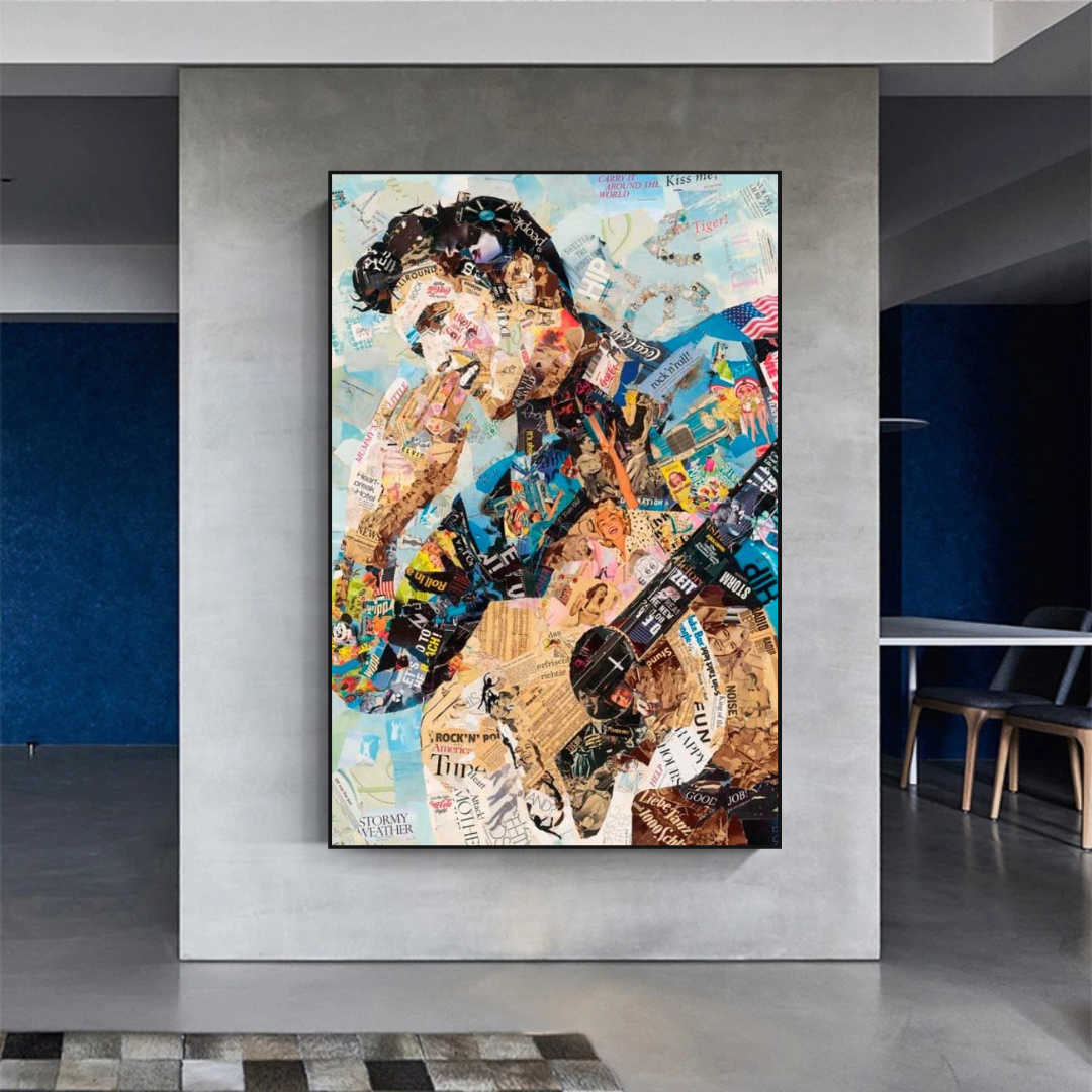 ChandeliersDecor.com-Musicians Wall Art-Elvis Presley Singer Portrait Canvas Painting Abstract Magazine Wall Art