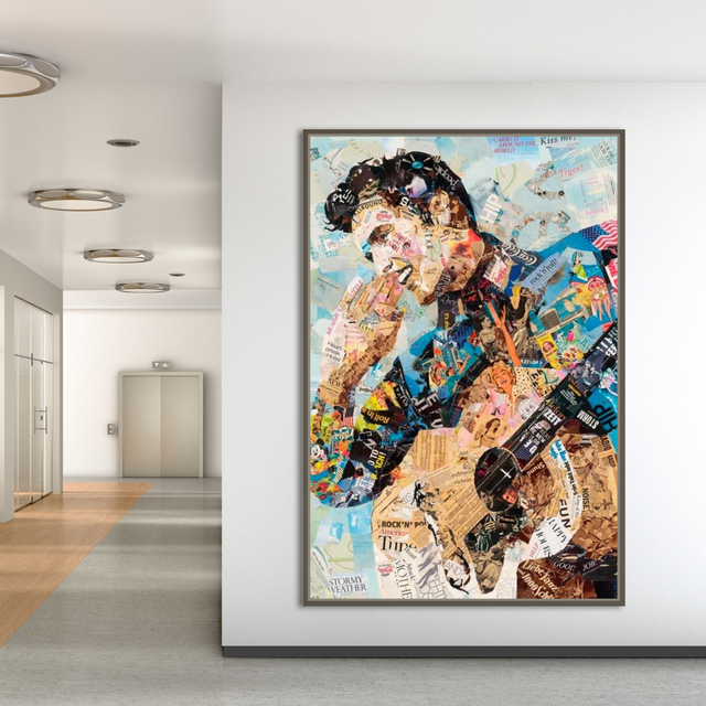 ChandeliersDecor.com-Musicians Wall Art-Elvis Presley Singer Portrait Canvas Painting Abstract Magazine Wall Art