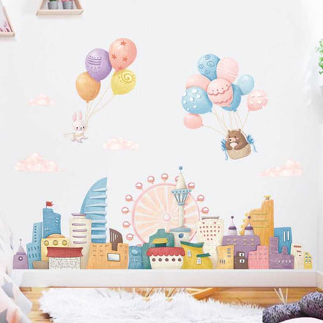 ChandeliersDecor.com-Home Decor Decals-Ferris Wheel City Animal Wall Decal | Full City Tour Wall Sticker